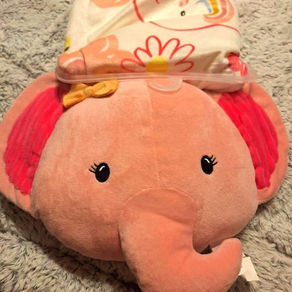 Elephant pillow & blanket set by little chickadees.  Soft, pink, baby gift, baby - Picture 3 of 12